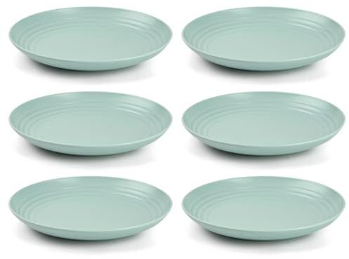 Acan Tradineur - Pack de 6 Platos llanos - Fabricado en Plástico - Apto para uso alimenticio, Microondas y Congelador - Ø 20 x 2,7 cm - Color Verde Pastel