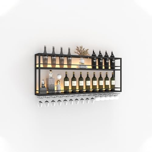 Weinflaschenständer aus Eisen, Wandregal mit Weinregal für Wohnzimmer, Küche und Bar, Dekoration, moderner hängender Barschrank für Likörflaschen (150 cm)