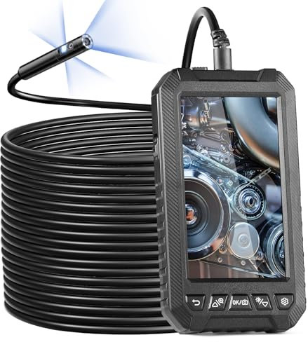 VEVOR Endoskopkamera Dreifachlinsen-Endoskop mit 15 m halbstarrem Kabel 12,7 cm Bildschirm 1080P-Inspektionskamera, 8+2 LED-Leuchten IP67 wasserdichte Schlangenkamera für Auto Sanitär (32 GB Karte)