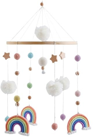 Shimmerz Carillon a vento mobile con stelle arcobaleno, in legno, per culla e ragazze