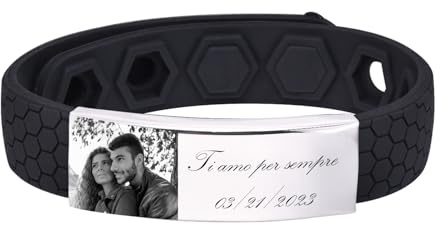 VNOX Bracciale Personalizzato per Uomo con Foto e Testo | Incisione Personalizzata | Regalo di Compleanno per Papà o Marito | In Silicone