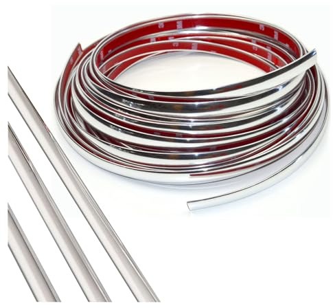 Chrom Zierleisten Selbstklebend 12mm × 5m Selbstklebende Zierleiste Universal Chromzierleiste für Auto Karosserie Fenster Außendekoration Türen Decken Möbel (Silber)