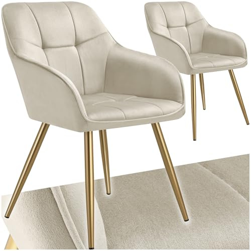 tectake® Sillas de Comedor Elegantes, Tapizado Aterciopelado, Respaldo Continuo, Sillas Comedor Modernas, Silla Dormitorio, Silla Nordica, Butacas de Salon - 2 Sillas Crema