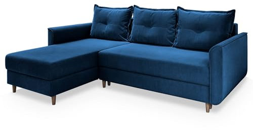Masseno Ecksofa PISAN L-S mit Schlaffunktion L-Form, Sofa mit Bettkasten, Wohnzimmersofa, Couch, Soffa, Bettsofa, Couchgarnitur- Blau, Kronos 09
