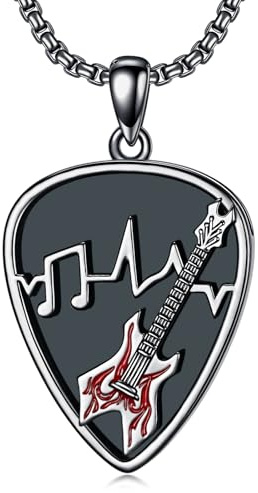 Shusukue 925 Silber Kette mit Gitarren Plektrum Halskette Abalone Anhänger Schmuck für Frauen Herren Rot
