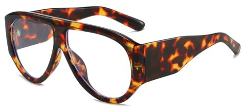 LJCZKA Gafas Anti Luz Azul Grande Mujer Hombre, Piloto Gafas Filtro Luz Azul Redondo Marco Grueso Gafas Antifatiga para Ordenador, Juegos