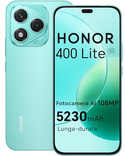HONOR 400 Lite 5G Smartphone,8GB RAM 256GB Memoria Dual SIM NFC, 5230 mAh,108MP con pulsante AI telefono Android 15, 6.7 pollici AMOLED Eye-Care Display, IP64&SGS, Marrs Green [Versione italiana]