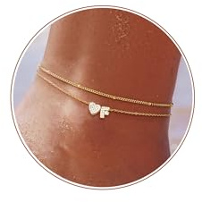 ZHESHY Fußkettchen Damen Silber 925 Gold Herz Buchstaben Fussketten | Wasserfest 14K Gold Fußkette,Layered CZ A-Z Initial Fussketten Frauen, Verstellbar Boho,Sommer Strand Fußschmuck,Geschenke