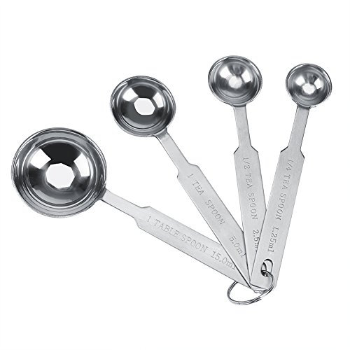 Nikou Stainl Steel Measuring Spoons Set of 4 for Dry and Liquid Ingredients, 1/4 TSP to 1 tbsp, Dishwasher Safe Kitchen Utensils, Silver