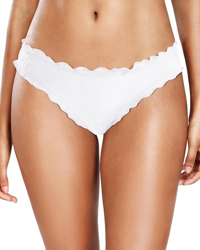 Tempt Me Women White Bikini Bottom Ruffle Scrunch Butt Bathing Suit Bottoms Moderate Swimsuit Bottom M