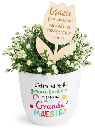 BOFUNX Regalo Maestra, Etichette per Piante in Legno Marcatori di Piante Targhette per Piante in Legno con Adesivi, Idee Regalo Originale per Maestra Insegnante