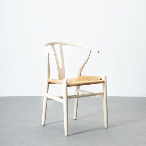 LOLAhome - Silla de Comedor Ming de Madera de Olmo Color Blanco con Asiento de Cuerda de Fibra de Papel en Tono Natural
