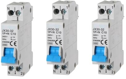 gloca Interruttore Magnetotermico Automatico 1P+N 220V 4.5KA 1 Modulo DIN (10 Ampere, 3)