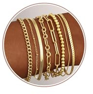 YADOCA 6-8 Stück Armband Damen Gold, Armband 14K Vergoldet, Verstellbar Armbänder Gold Damen Wasserfester, Kubanische Perlen Büroklammer Goldenes Armbänder Schmuck für Frauen Damen Mädchen