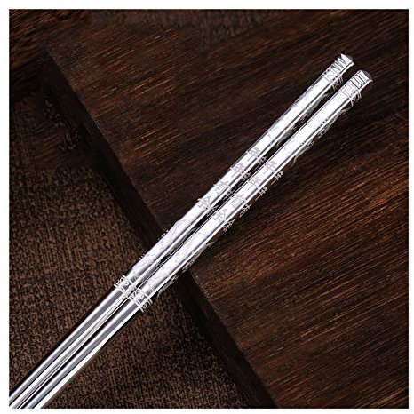 MJMLUCK Juego de Regalo de 1 par de Palillos Reutilizables de Plata, Antideslizantes, de Porcelana China, Plata de Ley, 32 g C (F)