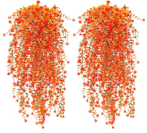 Yueshop 4PCS Artificial Hanging Flowers, Autumn Artificial Hanging Plants Flowers Bouquet Outdoor Indoor Fake Hanging Plant faux Plants for fall Home Garden Thanksgiving Halloween Decor