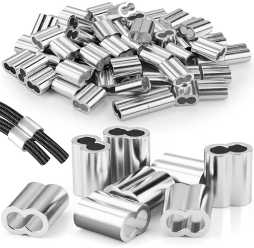 Sturiz 60 Stück Seilklemme 6mm Quetschhülsen Pressklemmen Gummiseil Anhänger Planenseil Expanderseil Presshülsen Würgeklemmen Crimphülsen Seilverbinder Doppelhülsen Klemmhülsen für Drahtseil Kabel