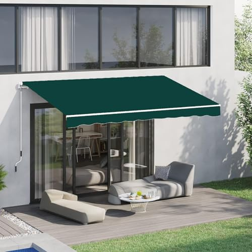 Toldo retráctil manual con brazo con protección UV impermeable para exteriores para patios y balcones (verde, 6 x 1,5 m), diseño extensible, fácil funcionamiento con manivela