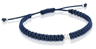 TOUS Pulsera para Mujer con Motivo Oso de Plata de Primera Ley y Nylon En Color Verde, 17cm de Largo, Colección Motivos