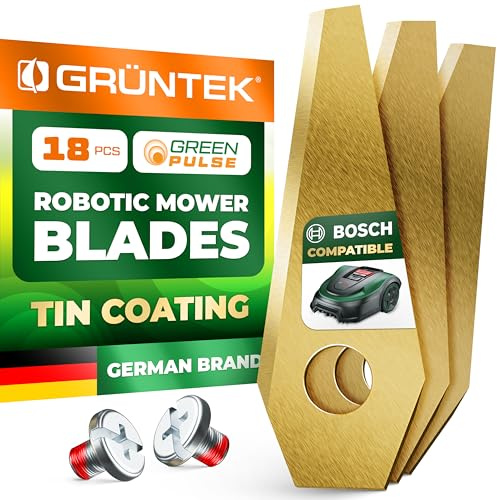 GRÜNTEK 18 Cuchillas para Robot Cortacésped compatibles con Bosch. Cuchillas de repuesto universales en Acero Inox y Titanio. Alta Precisión y Durabilidad