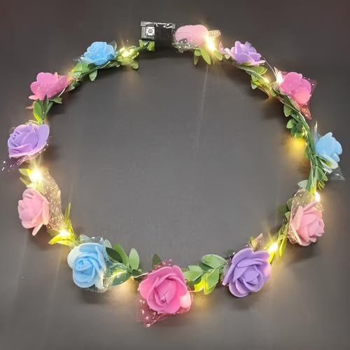 AWSOLAR 8Pcs Blumenkranz Haare LED, Bunt LED Blumenkranz mit Licht | Blumenkranz Haare für Brautschmuck, Festival, Party