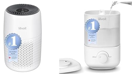 LEVOIT Humidifier & Air Purifier Combo for Bedroom, Ultra-Quiet 23dB Cool Mist Top Fill Humidifier with 360° Nozzle & Auto Shut-Off, Up to 25H Runtime, Plus Core Mini HEPA Filter Air Purifier