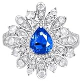 Silber Fingerring Verlobungsring Damen 14K Weißgold Blume und Wassertropfen mit 1,04 CT Künstlichem Saphir und Moissanit Größe 50 (15.9) Massiv, Nicht Plattiert Aktualisierung 3.0 für Schwester