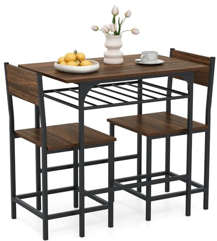 RELAX4LIFE Essgruppe 3er Set, Esstisch mit 2 stühlen, Küchentisch Industrial mit Metallrahmen, Esszimmerset für 2 Personen, Platzsparendes 3-teiliges ESS-Set für Wohnzimmer und Esszimmer (Braun)