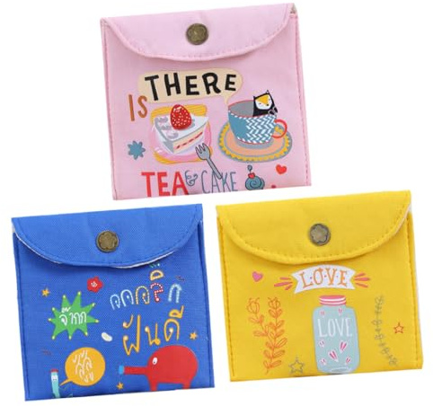 HIAKDOFT 3 pièces Pochette de Rangement en Toile pour Femmes Grand Volume Léger et Pochette Multi-usage pour Serviettes Hygiéniques et Cosmétiques Styles Aléatoires