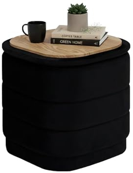 Bonlife Ottomane mit Stauraum, Klappbare Fußstütze mit Tisch, Fußstütze, Fußhocker für Wohnzimmer, Schlafzimmer, Flur, Schwarz Samt,38x38x38cm