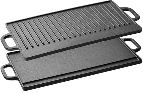 Taylor & Brown Reversible Cast Iron Griddle Pan | Pre-Seasoned Non-Stick BBQ Griddle Grill with Handles | Suitable for Oven Safe, Induction, Gas Hob | Cooking, Flat & Ridged Surfaces | All Hob Types