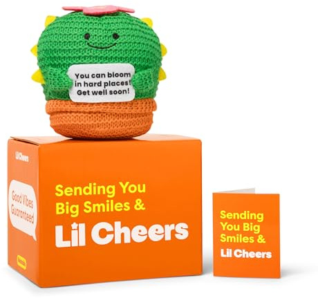 Lil Cheers Get Well Soon Cactus de Relatable – Peluche de ganchillo con signo motivacional, gran regalo para recuperarse pronto, regalo para sentirse mejor, regalos cómodos y compañero de escritorio