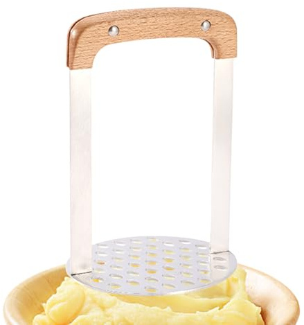 Schiacciapatate – Legno di acacia in acciaio 430 | Schiacciapatate | Schiacciapatate | Pressa manuale per patate, avocado, fagioli, Schiacciapatate con manico,