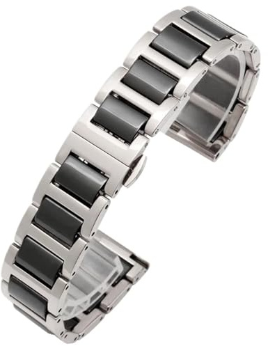 Keramiskt klockband 18 mm 20 mm 22 mm Universal Snabbkoppling Armband Rostfritt stål Vikbart spänne Armband(Silver black,12mm)