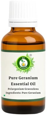 R V Essential Aceite esencial de geranio puro 30ml (1.01oz)- Pelargonium Graveolens (100% puro y vapor natural destilado) Pure Geranium Essential Oil