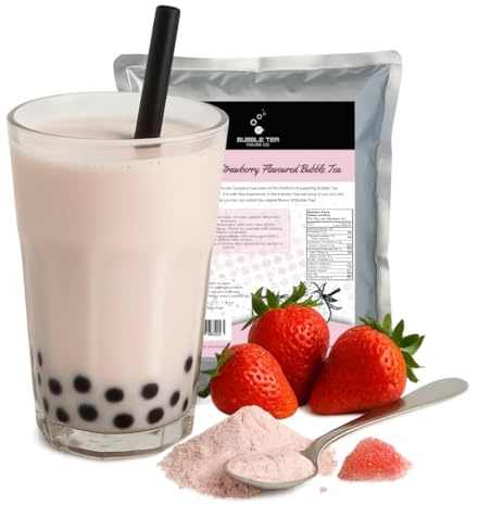 Strawberry Bubble Tea Powder 1 kg – 3 in 1 Drink Mix – Gluten Free, Lactose Free, Vegetarian – Makes 33 Servings – Easy to Prepare Hot or Cold for Café-Style Boba Tea