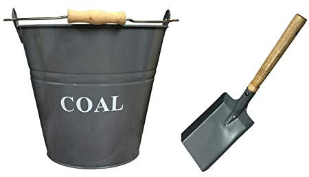 Selections Large Fireside Coal Bucket & Shovel Set 32cm high 12 Litre Capacity in French Grey