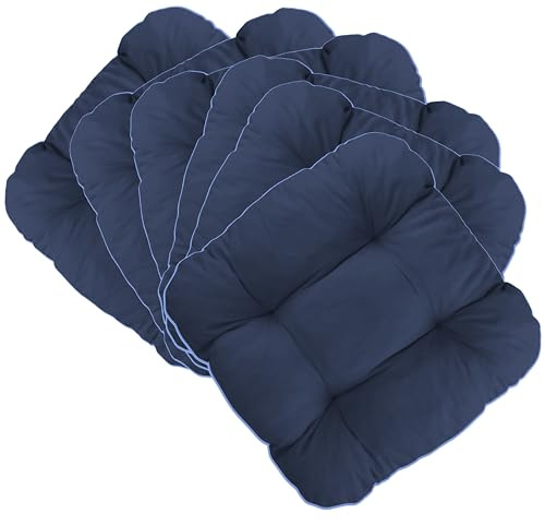 LILENO HOME 6er Set Stuhlkissen Dunkelblau (38x38x8 cm) - Sitzkissen für Gartenstuhl, Küche oder Esszimmerstuhl - Bequeme UV-beständige Indoor u. Outdoor Stuhlauflage als Stuhl Kissen