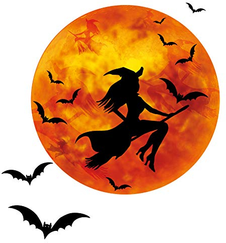 1art1 Halloween Hexe Auf Besen Bei Vollmond, Fledermäuse Wand-Tattoo | Deko Wandaufkleber für Wohnzimmer Kinderzimmer Küche Bad Flur | Wandsticker für Tür Wand Möbel/Schrank 30x30 cm