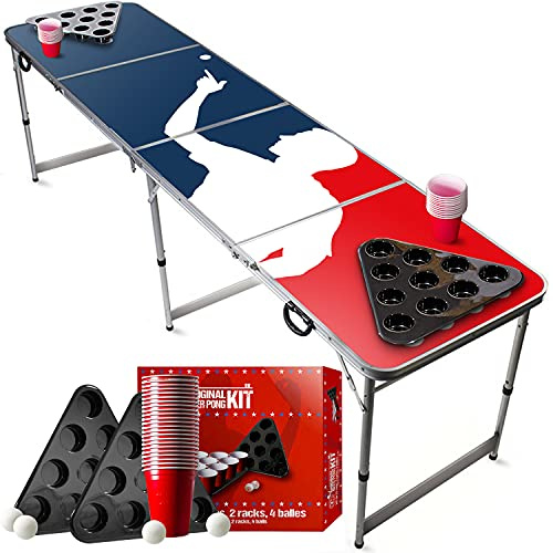 Beer Pong® - Table 22 Cups + 2 Racks + 4 Balles - Table Pliable et Transportable avec Revêtement Etanche Anti-Rayures - Homologuée pour Les Tournois de Biere Pong - Jeu à Boire