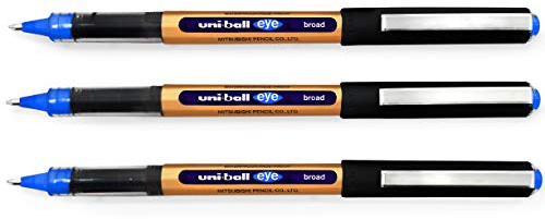 uni-Ball UB-150-10 Eye On Point Stay Gold bred kulspetspenna blå pennor. Premium 1,0 mm kulspets för supersmidig handstil. Bleknings- och vattenbeständigt flytande Uni Super Ink. 3-pack