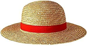 FOUTP One Piece Monkey D. Luffy Cosplay-Hut, Luffy, flache Hüte, Cosplay, japanisch, Cartoon, Zubehör, Hut, Kinder, rot, gestreift, Strand, Strohhut, Visier