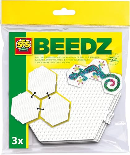 SES Creative – Beedz – Bügelperlen-Grundplatten – 3 Stück – Sechseckig – Verbindbar – Ab 5 Jahren