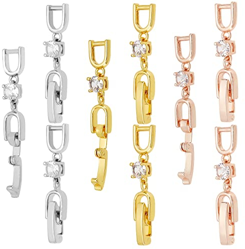 SUPERFINDINGS 9pcs 3 Farben Messing Faltverschluss Extender Halskette Armband Extender Kettenverlängerungsverschluss Mit Zirkonia Für DIY Schmuckherstellung Reparatur