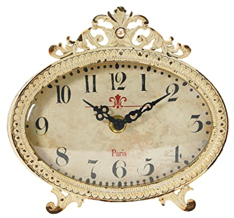 Creative Co-op Kaminuhr aus Zinn im Used-Look, cremefarben