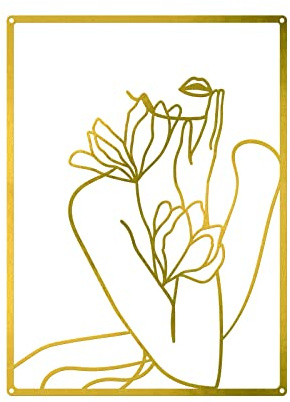 ORIGACH Goldene Frau Linie Kunst, 0,5 CM Dicker Moderne Abstrakte Weibliche Einzeilige Minimalistische Dekoration, Metall zum Aufhängen Wandskulpturen (Frauen Rose)