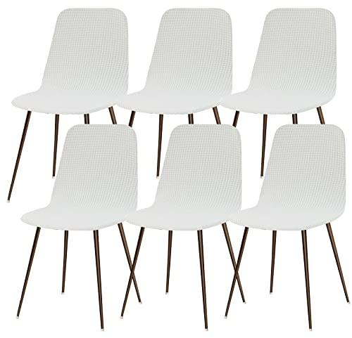 Lydevo Stuhlhussen 6er Esszimmer Strech Stuhlhussen für Esszimmerstühle Universal Waschbar Bezug Stuhlhussen Skandinavisch Stuhlüberzug für Küchenstühle Hotel Bankett,Jacquard#Weiß