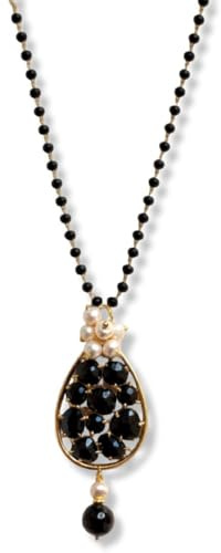 Collana Lunga 60 cm con Onice Nero, Perle e Cristalli – Collana Artigianale Fatta a Mano, Ottone Anallergico, Made in Italy