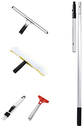 MQZHUK Teleskop Fensterreiniger Profi Set mit Gummilippe 1.4m/2.4m/3.4m/4.4m/5m/6m Fensterwischer-Reiniger Verstellbarer Aluminiumstange Fensterwischer Microfaser für hohe Fenster (1.4m)
