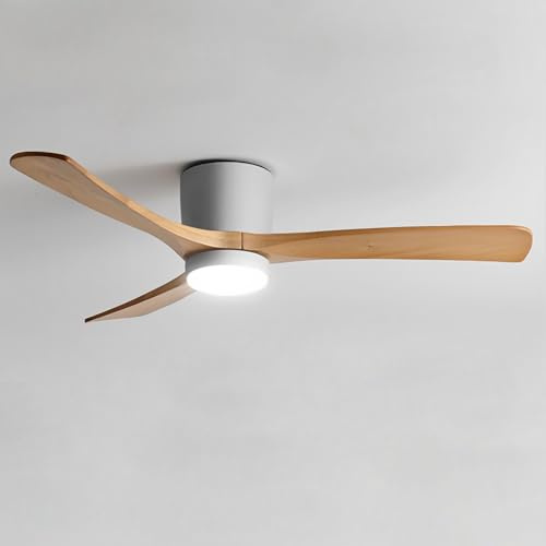 IBalody Low Profile Ceiling Fans with 28W LED Lights Modern Smart Ceiling Fan with Remote for Bedroom Dining Room - Wood 42in Ceiling Fan with Light for Indoor, 3 Blade Fan Reversible Timer Quiet